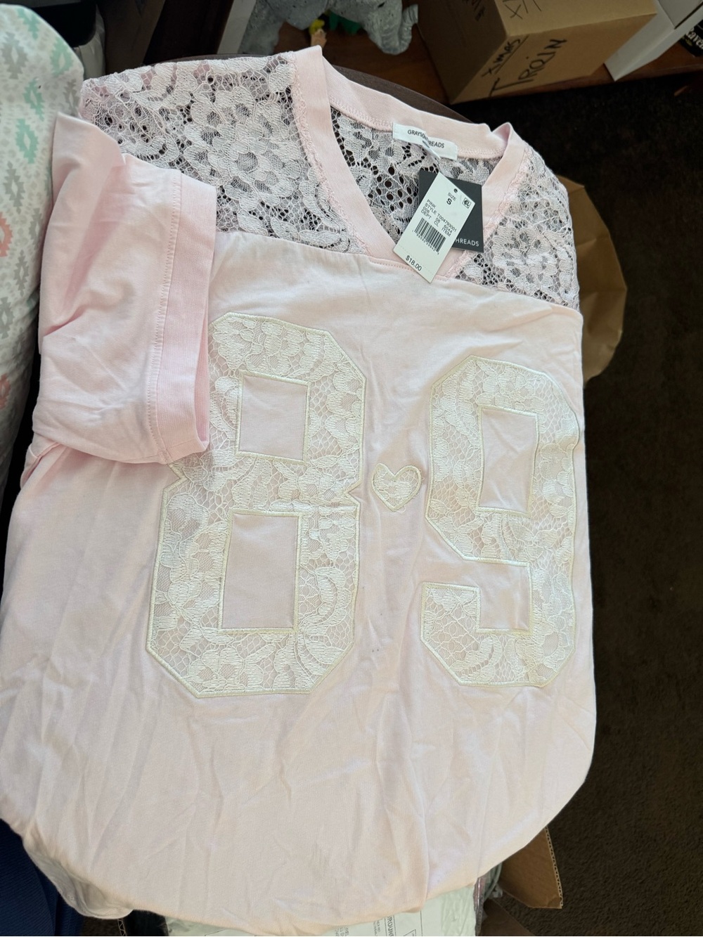 Grayson Threads Light Pink Lace-Back V-Neck Tee